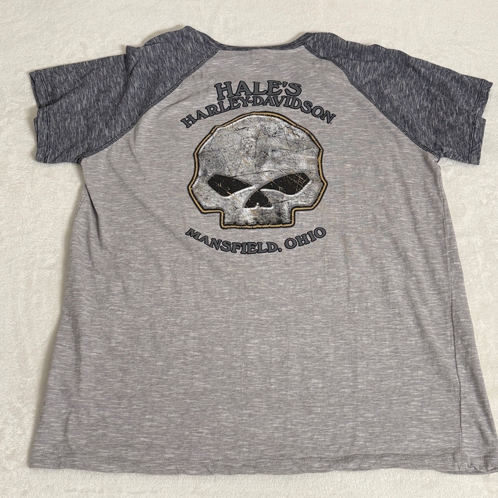 HARLEY DAVIDSON Skull Henley Shirt Mens Extra Large Short Sleeve Adult